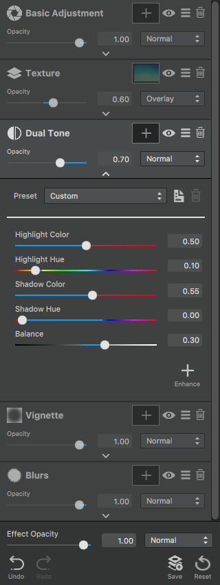 Custom Adjustment Stack in Topaz Studio